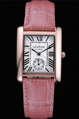 Cartier Tank MC Gold Case White Dial Pink Leather Strap 622176