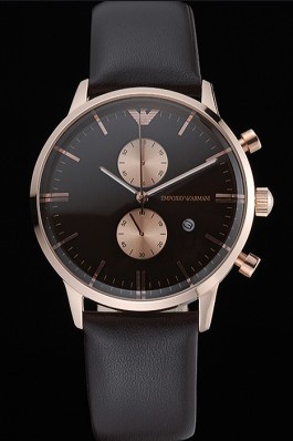 Emporio Armani Classic Chronograph Black Dial Gold Case Black Leather Bracelet 622333