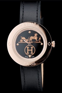 Hermes Classic Top Replica 9048 MOP Dial Black Leather Strap