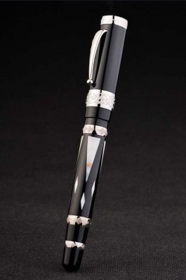 MontBlanc Top Replica 8305 Black Strap Black And Silver Design Ballpoint Pen With MB Inscribed Cap