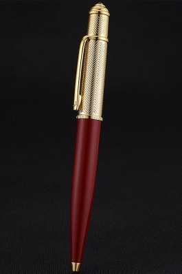 Cartier Gold Rimmed Gold Wave Pattern Upper Body Red Ballpoint Pen 622771