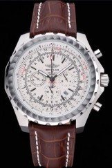 Breitling Bentley Motors T Stainless Steel Case White Dial Brown Leather Bracelet 622234