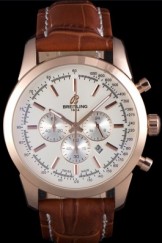 Breitling Top Replica 7923 Brown Crocodile Leather Strap Transocean White Dial Brown Leather Strap Rose Gold Bezel