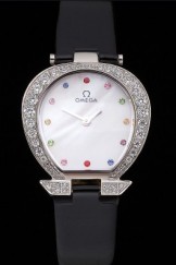 Omega Ladies Watch White Dial With Jewels Stainless Steel Case With Diamonds Case White Leather Strap 622826