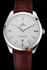 Swiss Omega DeVille Tresor White Dial Stainless Steel Case Brown Leather Strap 622845
