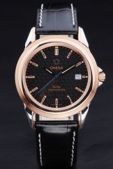 Black Top Replica 8394 Black Leather Strap Leather Omega Deville Luxury Watch