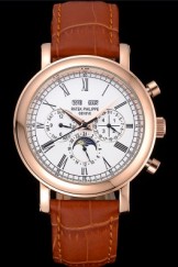 Patek Top Replica 8628 Brown Leather Strap Complications Luxury Watch 9