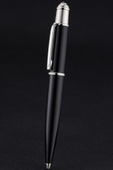 Cartier Silver Rimmed Black Ballpoint Pen 622758