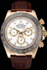 Rolex Cosmograph Daytona Gold Case White Dial Brown Leather Bracelet 622633