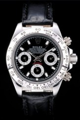 Rolex Daytona Top Replica 9175 Lady Stainless Steel Case Black Dial Black Leather Strap Tachymeter