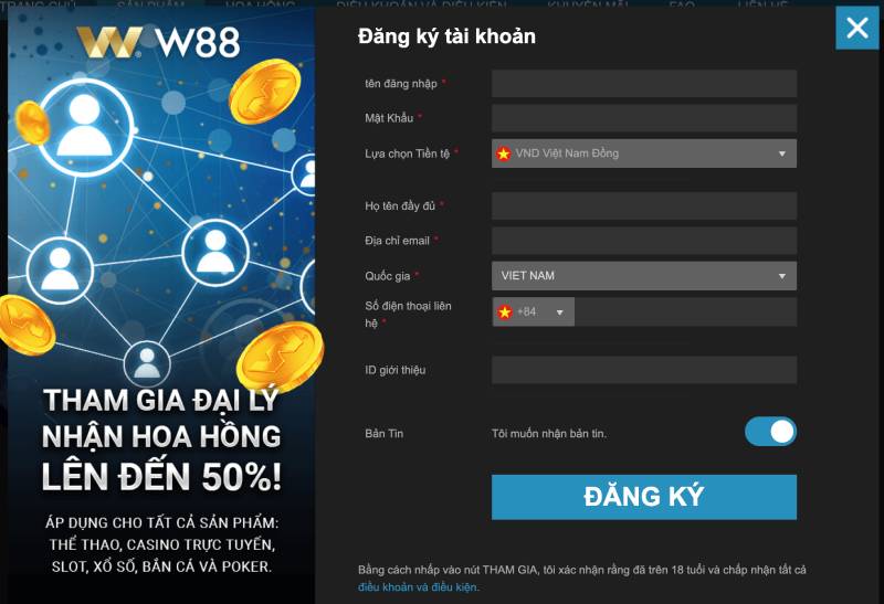 3 Bước Đăng Ký Làm Đại Lý W88