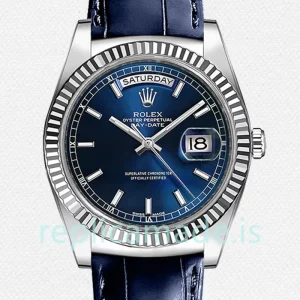 Rolex Day-Date 118139-L Men's 36mm Silver-tone Blue Dial