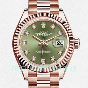 Rolex Datejust Ladies 28mm m279175-0009 Green Dial President Bracelet/Jubilee Bracelet