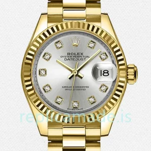 Rolex Datejust m279178-0015 Ladies 28mm Silver Dial Gold-tone