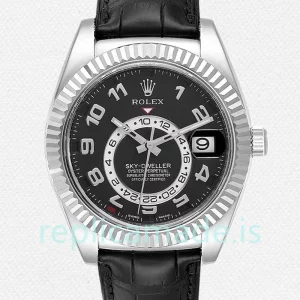 Rolex Sky-dweller 42mm Men's 326139BKAL Black Dial Leather Strap