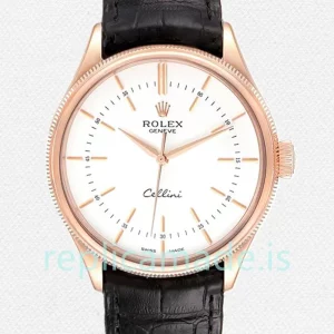 Rolex Cellini Men's m50505-0021 39mm Leather Strap Rose Gold-tone