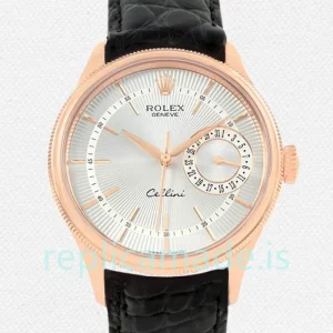 Rolex Cellini m50515-0009 39mm Men's Leather Strap Rose Gold-tone