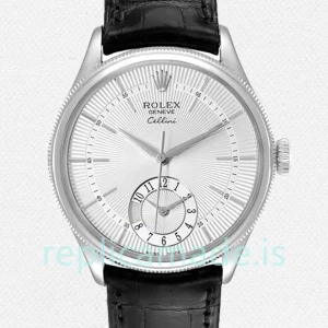 Rolex Cellini m50529-0006 Men's 39mm Silver Dial Leather Strap
