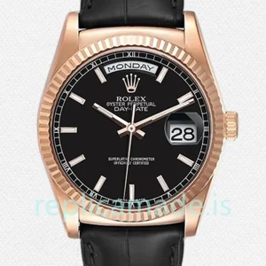 Rolex Day-Date Men's 118135 36mm Rose Gold-tone Leather Strap