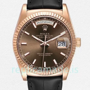 Rolex Day-Date 118135-0086 36mm Men's Brown Dial Leather Strap