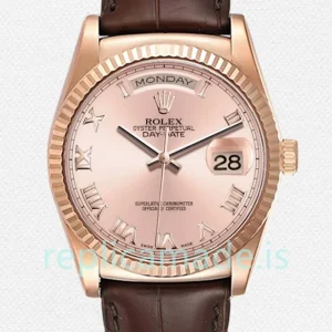 Rolex Day-Date 118135 Men's 36mm Leather Strap Rose Gold-tone