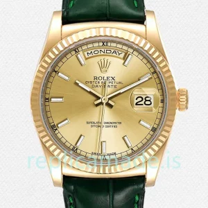 Rolex Day-Date Men's m118138-0125 36mm Leather Strap Champagne Dial
