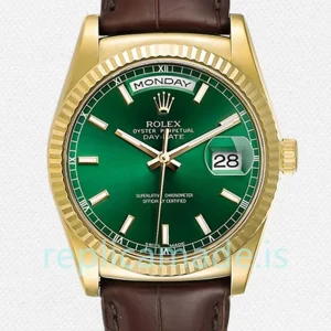 Rolex Day-Date m118138-0030 Men's 36mm Gold-tone Leather Strap