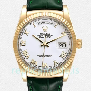 Rolex Day-Date Men's 36mm m118138-0136 Leather Strap Gold-tone
