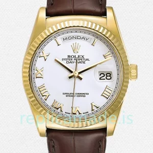 Rolex Day-Date 36mm Men's m118138-0117 Leather Strap