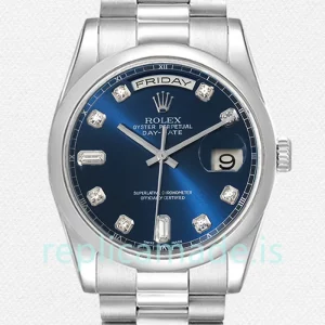 Rolex Day-Date 118206 Men's 36mm Blue Dial Silver-tone