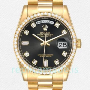 Rolex Day-Date Men's m118348-0096 36mm Black Dial Oyster Bracelet/President Bracelet