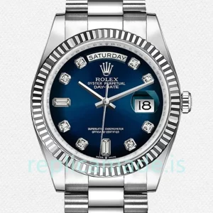 Rolex Day-Date Men's 128239 36mm Blue Dial Silver-tone