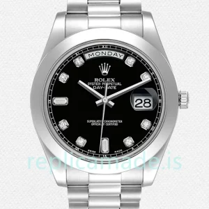 Rolex Day-Date 218206 41mm Men's Silver-tone Black Dial