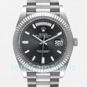 Rolex Day-Date Men's 40mm m228236-0004 Black Dial Silver-tone