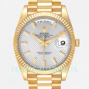 Rolex Day-Date 228238 Men's 40mm Silver Stripe Dial Gold-tone