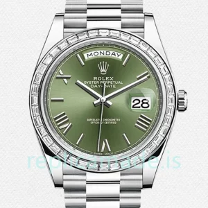 Rolex Day-Date 40mm m228396tbr-0020 Men's Green Dial Silver-tone