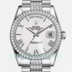 Rolex Day-Date 36mm Men's 118346 Silver-tone Silver Dial